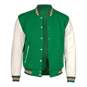 Veste universitaire verte pour homme AL SWANS INTERNATIONAL, manches blanches, coupe classique, col rabattu, style décontracté, vêtements d'hiver en toile - Product Image 1