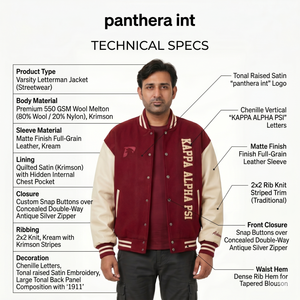 Veste universitaire personnalisée en laine méltone 550 GSM de qualité supérieure pour homme, manches en cuir pleine fleur, coupe oversize, style streetwear, 3XL, PU - Product Image 5