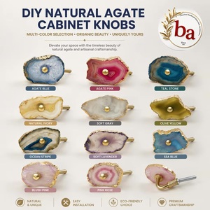 Boutons de meuble et poignées de tiroir en agate naturelle industrielle DIY avec garniture dorée, forme originale pour salle de bain et salon - Product Image 4