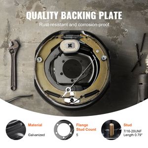 8 6.5\" B.C. Kit Freni Elettrici Auto-Regolanti 12'' x 2'' per Assale da 7000 Libbre con Mozzo Rimorchio da 5'' - Product Image 5