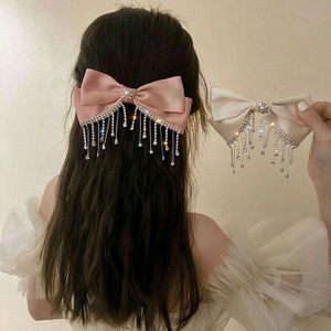 Pinza de Pelo con Lazo Rosa de Moda, Borla de Perlas, Estilo Japonés Coreano, Hecha a Mano, Ecológica, Lazo Largo de Cinta, Accesorios para el Cabello - Product Image 1
