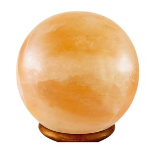 Lámpara de Sal del Himalaya Tallada, Ecológica, Forma de Bola Redonda, Base de Madera Natural Pulida, Decoración para el Hogar, Estilo Feng Shui - Product Image 3