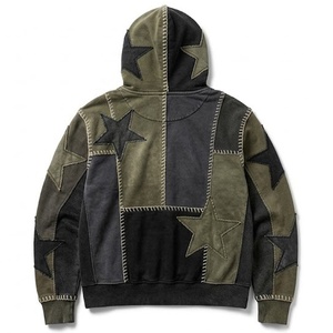 Sudadera con Capucha Personalizada con Parches de Estrellas y Costuras Decorativas |   Sudadera con Capucha Extra Grande Estilo Vintage |   OEM y ODM - Product Image 2