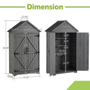 Armadio da Esterno Grigio 39.56"L X 22.04"W X 68.89"H, Casetta Porta Attrezzi da Giardino in Legno, Ripiani in Legno per Patio con Chiusura in Plastica - Product Image 2