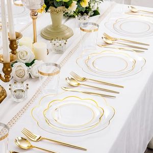 ชุดภาชนะใสสำหรับรับประทานอาหาร 180 ชิ้น ทนทาน พร้อมช้อนส้อมสีทองและสีเงิน สำหรับงานแต่งงานและงานปาร์ตี้ - Product Image 2