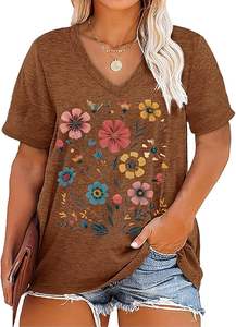 Camisetas de Verano 2026 de Alta Calidad con Logotipo Personalizado, 100% Algodón, Estampado Floral, Cuello en V, para Mujer Talla Grande - Product Image 4