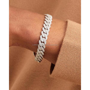 Probador de diamantes Aprobado Pulsera de eslabones cubanos con diamantes cultivados en laboratorio VVS Plata de Ley 925 Joyería elegante de hip hop - Product Image 1