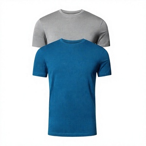 Camiseta de Hombre, Corte Regular, Color Sólido, Cuello Redondo, Manga Corta, Tejida, 100% Algodón, Ecológica y Transpirable, Azul Grisáceo, Estilo Casual - Product Image 1