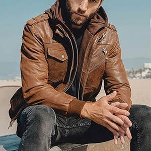 Chaqueta de Motociclista de Cuero Marrón para Hombre, con Capucha Desmontable, Estilo Vintage, Cierre de Cremallera, Bolsillos, Ajuste Ajustable, Funcional - Product Image 3