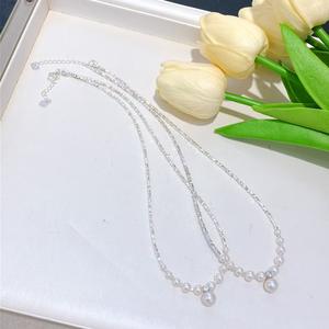 Collar de Perlas de Agua Dulce Francesas de 3-8 mm, Diseño de Diamante Cuadrado, Estilo de Media Luna Plateada, Diseño de Plata Pura - Product Image 1