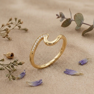 Modern Wave Diamond Band <b>Ring</b> for Women Minimalist <b>Open</b> Curve Gold Wedding Stackable Moissanite <b>Ring</b> - Product Image 2