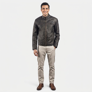 Casual <b>Men's</b> Fashion <b>Jacket</b> Genuine Leather Stand Collar in Plus Size Made in Pakistan Canvas Fabric <b>jacket</b> for <b>men</b> - Product Image 1