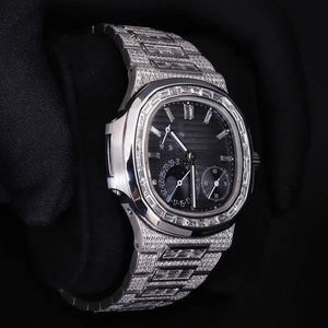 Montre de sport pour homme, design personnalisé, cadran rond, bicolore, style hip-hop, bracelet en caoutchouc, chronographe, sertie de moissanite VVS, best-seller - Product Image 3