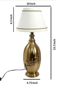 Handmade <b>Antique</b> Brass <b>Table</b> Lamp with Floral Embossed Design Fabric Lampshade <b>Bedside</b> Desk Lamp Vintage Home Decor Nightstand - Product Image 6