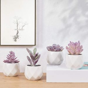Set di Piante Succulente Artificiali Realistiche Viola con Vasi in Ceramica, Decorazione da Scrivania per Donne - Product Image 5