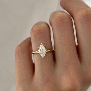 1 Carat Marquise E VVS2 Lab Grown Diamond <b>Split</b> Shank Engagement <b>Ring</b> in 14k Yellow Gold , IGI Certified - Product Image 5