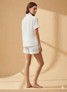 Ensemble de pyjama pour femmes, haut court, 100% coton, décontracté, élégant, robe de nuit - Product Image 3