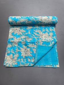 Edredón de Algodón Bordado a Mano con Diseño Floral Azul, Decoración Tradicional para el Hogar, Uso en Todas las Estaciones - Product Image 1