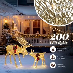 2 luci a stringa in pelle dorata da 4 piedi con 200 LED per decorazione da giardino, design a forma di famiglia di alci, 30V 3.6W - Product Image 2