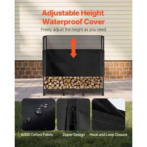 Porta Legna da Esterno da 4 Piedi con Copertura Impermeabile, Supporto in Metallo per Tronchi con Capacità Massima di 400 libbre, Contenitore Impermeabile per Legna da Ardere - Product Image 3