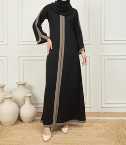 Beautiful Black Modern New Style Modest Abaya Robe Islamic Clothing Front Open Muslim Women Long Dress Polyester Floral V Neck - Product Image 2