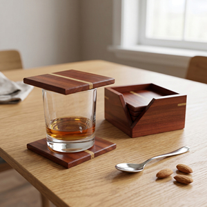 Wooden Coaster Set With Matching Holder. <b>Square</b> Shape Premium Handcrafted Striped Design. Bulk Wholesale Home & <b>Bar</b> Tableware - Product Image 6