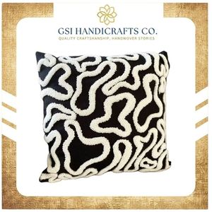 Best Selling Products Modern Tufted Geometric Throw <b>Pillow</b> Square <b>Black</b> and White Decorative Cushion For Sale - Product Image 2