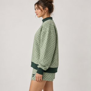 Conjunto Deportivo Casual Personalizado de 2 Piezas para Mujer, con Cuello Alto y Estampado de Micropuntos en Color Verde Salvia - Product Image 4