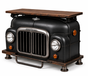 Chariot de bar roulant de style rétro automobile industriel avec comptoir de rangement en bois et porte-bouteilles pour restaurant - Product Image 4