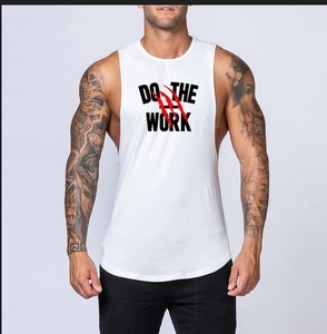 Men's <b>Maroon</b> Sleeveless Tank <b>Top</b> Do the Work Plain O-Neck Sporty Casual Style 100% Cotton Breathable Knitted Front Logo - Product Image 2