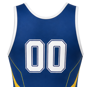 Combinaison de lutte sublimée bleu roi et jaune pour hommes, imprimé numérique, en polyester, tenue de lutte, vêtements de sport pour la performance athlétique - Product Image 5