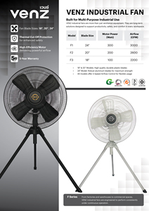 Venz Industrial Pedestal Tripod <b>Fan</b> F3-18" Black Electric Energy Efficient for Industry & Outdoor Office Hotel & Household - Product Image 4