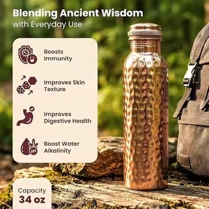 Modern Hand-made <b>Copper</b> Water Bottles Double Wall Leak Proof Dishwasher Safe <b>Screw</b>-On Cap Letter Print Logo Designs Unisex Gift - Product Image 5