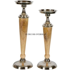 Stainless Steel And Wooden Made Candlestick Holder Set Silver Polished Home <b>Decoration</b> <b>Table</b> Centerpiece In Impressive Price - Product Image 1
