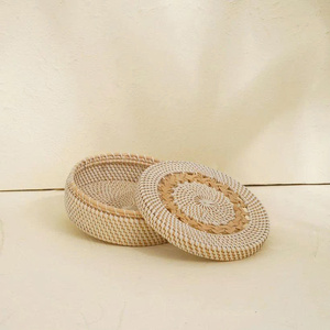 Boîte de rangement en rotin tressé de qualité supérieure, élégante, faite à la main, en osier naturel, écologique, design classique, chambre à coucher, salon, chambre d'enfant, placard - Product Image 1