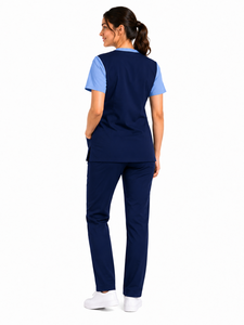 Blusa Médica Azul Marino para Mujer con Mangas Azul Claro y Diseño de Cuello en V, Uniforme Sanitario y Conjunto de Ropa de Trabajo para Enfermeras - Product Image 4