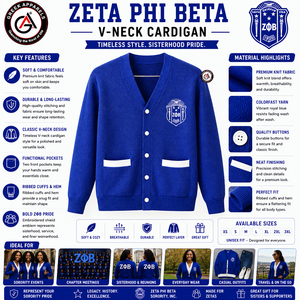 เสื้อคาร์ดิแกนอะคริลิกปักลาย Zeta Phi Beta สำหรับผู้หญิง |   ZOB Sorority ปักลายเรียบง่ายสไตล์วินเทจ ป้องกันริ้วรอย สำหรับสุภาพสตรีในฤดูหนาว - Product Image 5