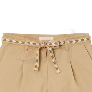 Shorts Bermuda Kaki pour Femme avec Ceinture Tressée, Taille Mi-Haute, Coupe Droite, Tissu Oxford Décontracté et Respirant, Fermeture à Cordon de Serrage - Product Image 5