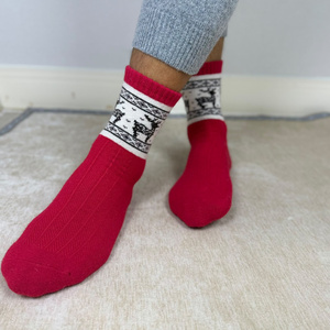 Men's Red Christmas Reindeer Pattern Ankle <b>Socks</b> Knitted Wool Fiber Breathable Winter Daily wear - Product Image 1