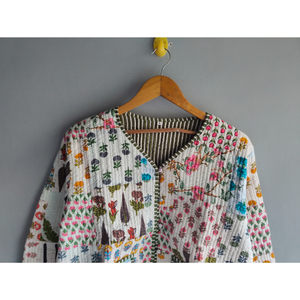 Women's Embroidered Floral Kantha Vest Cotton Waistcoat Button Front <b>Patchwork</b> <b>Jacket</b> With Pockets for Winter gift for her - Product Image 4