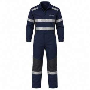 Navy Blue Black Hi Vis Industrial <b>Waterproof</b> Unisex <b>Work</b> Coverall Heavy Duty Spandex Mechanic Overall Reflective Tape Reinforced - Product Image 1