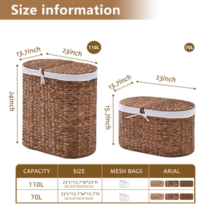 Cesto Portabiancheria Ovale in Giacinto d'Acqua Naturale Intrecciato con Coperchio - Product Image 2