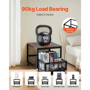 Mini frigo supporto 198 Lbs carrello di stoccaggio mobile con ruote girevoli Bar e ufficio casa Organizer nero per dormitorio e ufficio - Product Image 2