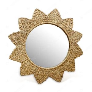 Sunburst <b>Makeup</b> <b>Mirror</b> Dressing Bedroom Bathroom Water Hyacinth Straw <b>Mirror</b> Living Room Decor - Product Image 4