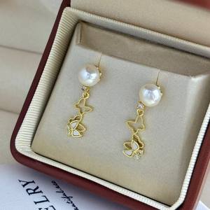 Beimu Freshwater Pearl Dangle Earrings S925 Pure Silver Earpins Fashion <b>Jewelry</b> with <b>Butterfly</b> Design - Product Image 2