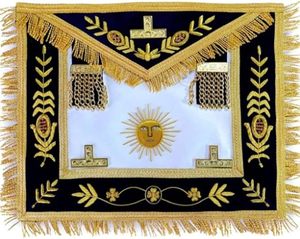 Tablier Grand Maître Sun, broderie à la main en fils métalliques, motif vigne, tissu 100% coton avec rabat (bavoir) - Product Image 1