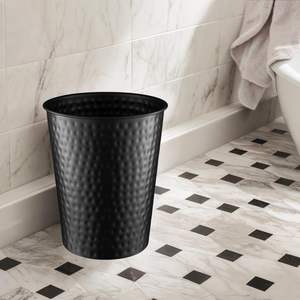 Poubelle de salle de bain en métal martelé à la main, corbeille à déchets décorative noire pour chambre, bureau, dortoir, petite poubelle durable - Product Image 2