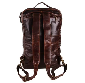 Premium Genuine Leather Vintage Fashion Lightweight Backpack Men Women Durable Travel Laptop Bag Stylish Zipper Closure Cotton - Product Image 3