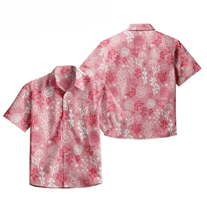 Chemise à manches courtes pour hommes, imprimé floral rose, boutonnée, décontractée, style hawaïen, pour l'été - Product Image 3