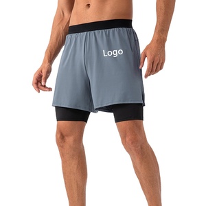 Loose Breathable Casual Running Fitness Eco-Friendly 100% Cotton Solid Color Double <b>Layer</b> Men's Sports Shorts - Product Image 2